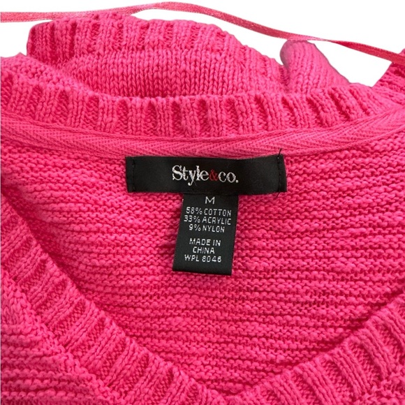 Style & Co Pink V-Neck Textured Knit Tunic Sweater - Size Medium - Picture 6 of 6
